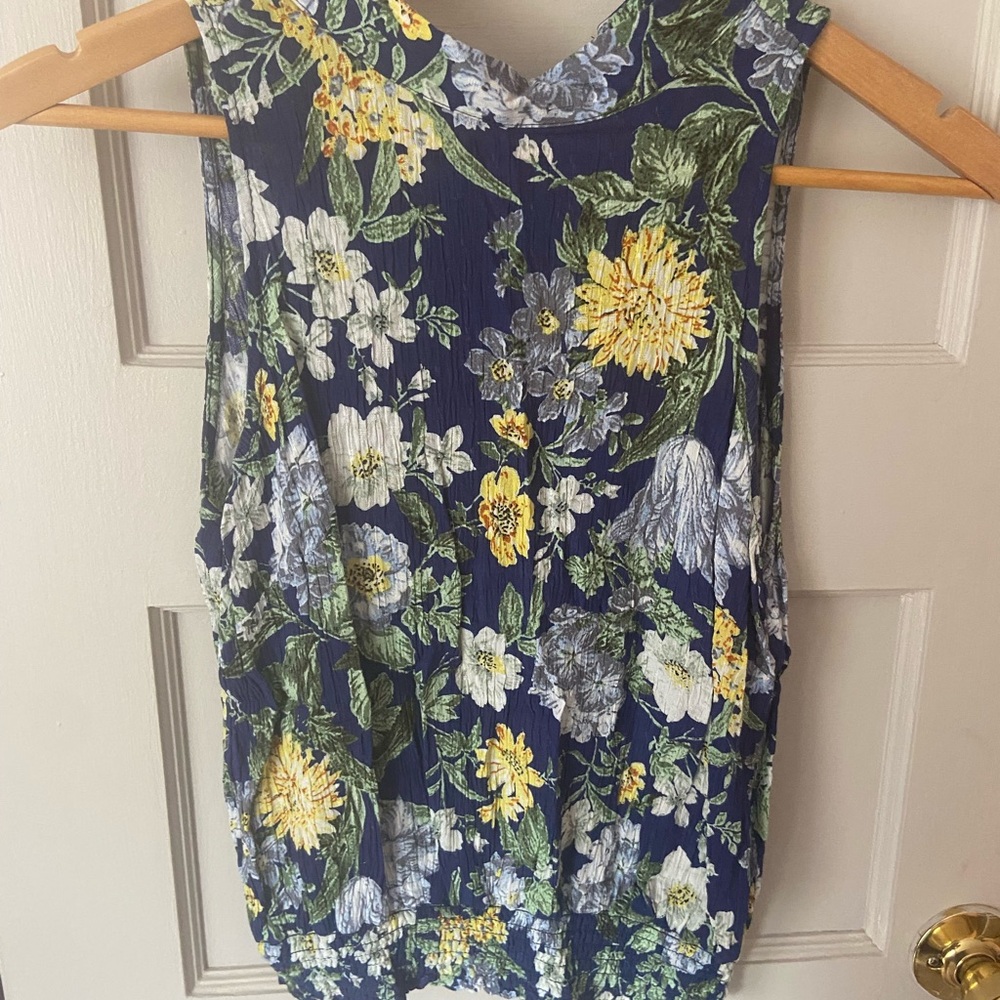 RACHEL Rachel Roy Yellow and White Ruched Sleeveless Tank Top